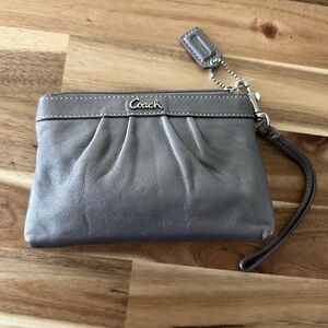 Coach Gray Pleated Leather Wristlet
